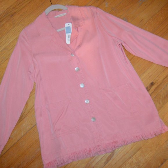 NEW~Fringed Button Down Jacket/Top~Shell Buttons~Soft Surroundings~Medium~ - Picture 6 of 7